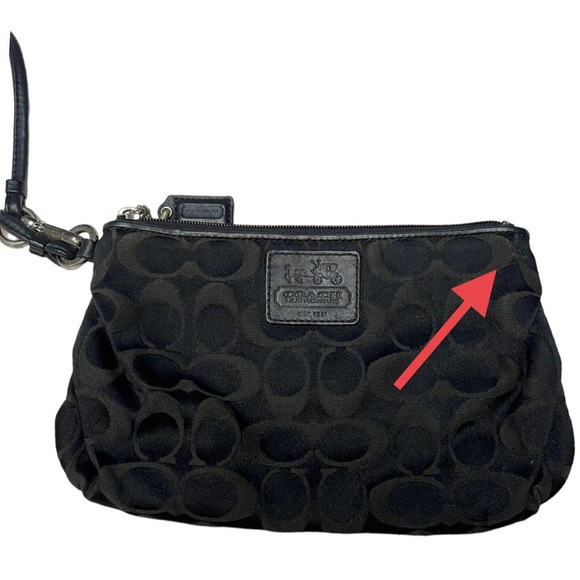 Coach Wristlet Womens Signature Monogram Fabric Zip Closure Black Gray/Green - Picture 12 of 13